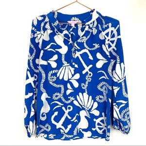Lilly Pulitzer Elsa Nautical Silk Blouse
